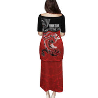 Personalised Aotearoa Toitu Te Tiriti Family Matching Puletasi and Hawaiian Shirt Taniwha Tribal Motifs LT03 - Polynesian Pride