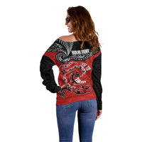 Personalised Aotearoa Toitu Te Tiriti Off Shoulder Sweater Taniwha Tribal Motifs