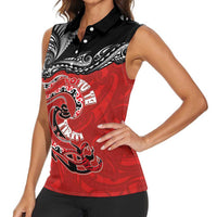 Personalised Aotearoa Toitu Te Tiriti Women Sleeveless Polo Shirt Taniwha Tribal Motifs LT03 - Polynesian Pride