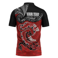 Personalised Aotearoa Toitu Te Tiriti Zipper Polo Shirt Taniwha Tribal Motifs LT03 - Polynesian Pride