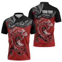 Personalised Aotearoa Toitu Te Tiriti Zipper Polo Shirt Taniwha Tribal Motifs LT03 - Polynesian Pride