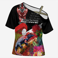 Aotearoa Toitu Te Tiriti Cross Shoulder Shirt Waitangi-Honour The Treaty NZ Tuatara and Plants LT03 Female Multicolor - Polynesian Pride