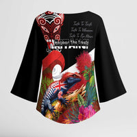 Aotearoa Toitu Te Tiriti Kimono Sleeve Blouse Waitangi-Honour The Treaty NZ Tuatara and Plants LT03 - Polynesian Pride
