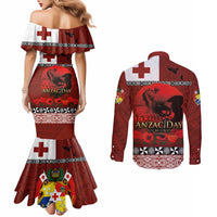 Tonga ANZAC Day Couples Matching Mermaid Dress and Long Sleeve Button Shirt Gallipoli Lest We Forget Ngatu Art Tribal LT03 - Polynesian Pride