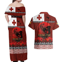Tonga ANZAC Day Couples Matching Off Shoulder Maxi Dress and Hawaiian Shirt Gallipoli Lest We Forget Ngatu Art Tribal LT03 - Polynesian Pride
