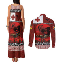 Tonga ANZAC Day Couples Matching Tank Maxi Dress and Long Sleeve Button Shirt Gallipoli Lest We Forget Ngatu Art Tribal LT03 - Polynesian Pride