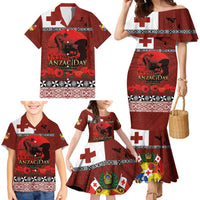 Tonga ANZAC Day Family Matching Mermaid Dress and Hawaiian Shirt Gallipoli Lest We Forget Ngatu Art Tribal LT03 - Polynesian Pride