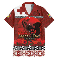 Tonga ANZAC Day Family Matching Mermaid Dress and Hawaiian Shirt Gallipoli Lest We Forget Ngatu Art Tribal LT03 Dad's Shirt - Short Sleeve Red - Polynesian Pride