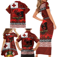 Tonga ANZAC Day Family Matching Short Sleeve Bodycon Dress and Hawaiian Shirt Gallipoli Lest We Forget Ngatu Art Tribal LT03 - Polynesian Pride