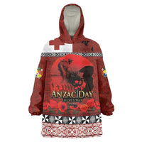 Tonga ANZAC Day Wearable Blanket Hoodie Gallipoli Lest We Forget Ngatu Art Tribal LT03 One Size Red - Polynesian Pride