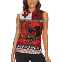 Tonga ANZAC Day Women Sleeveless Polo Shirt Gallipoli Lest We Forget Ngatu Art Tribal LT03 - Polynesian Pride