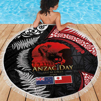 Tonga and New Zealand ANZAC Day Beach Blanket Gallipoli Lest We Forget Ngatu Art Tribal and Maori Tattoo with Fern LT03 - Polynesian Pride