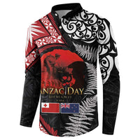 Tonga and New Zealand ANZAC Day Button Sweatshirt Gallipoli Lest We Forget Ngatu Art Tribal and Maori Tattoo with Fern LT03 - Polynesian Pride