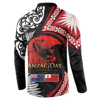 Tonga and New Zealand ANZAC Day Button Sweatshirt Gallipoli Lest We Forget Ngatu Art Tribal and Maori Tattoo with Fern LT03 - Polynesian Pride