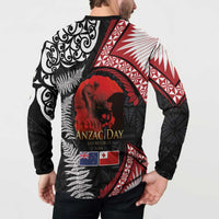 Tonga and New Zealand ANZAC Day Button Sweatshirt Gallipoli Lest We Forget Ngatu Art Tribal and Maori Tattoo with Fern LT03 - Polynesian Pride