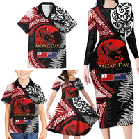 Tonga and New Zealand ANZAC Day Family Matching Long Sleeve Bodycon Dress and Hawaiian Shirt Gallipoli Lest We Forget Ngatu Art Tribal and Maori Tattoo with Fern LT03 - Polynesian Pride