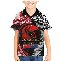 Tonga and New Zealand ANZAC Day Family Matching Mermaid Dress and Hawaiian Shirt Gallipoli Lest We Forget Ngatu Art Tribal and Maori Tattoo with Fern LT03 Son's Shirt Black - Polynesian Pride