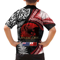 Tonga and New Zealand ANZAC Day Family Matching Off Shoulder Maxi Dress and Hawaiian Shirt Gallipoli Lest We Forget Ngatu Art Tribal and Maori Tattoo with Fern LT03 - Polynesian Pride