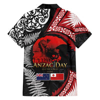 Tonga and New Zealand ANZAC Day Family Matching Off Shoulder Short Dress and Hawaiian Shirt Gallipoli Lest We Forget Ngatu Art Tribal and Maori Tattoo with Fern LT03 - Polynesian Pride