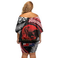 Tonga and New Zealand ANZAC Day Family Matching Off Shoulder Short Dress and Hawaiian Shirt Gallipoli Lest We Forget Ngatu Art Tribal and Maori Tattoo with Fern LT03 - Polynesian Pride