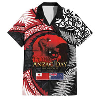 Tonga and New Zealand ANZAC Day Family Matching Tank Maxi Dress and Hawaiian Shirt Gallipoli Lest We Forget Ngatu Art Tribal and Maori Tattoo with Fern LT03 Dad's Shirt - Short Sleeve Black - Polynesian Pride