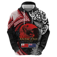 Tonga and New Zealand ANZAC Day Hoodie Gallipoli Lest We Forget Ngatu Art Tribal and Maori Tattoo with Fern LT03 - Polynesian Pride