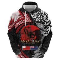 Tonga and New Zealand ANZAC Day Hoodie Gallipoli Lest We Forget Ngatu Art Tribal and Maori Tattoo with Fern LT03 - Polynesian Pride