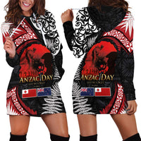 Tonga and New Zealand ANZAC Day Hoodie Dress Gallipoli Lest We Forget Ngatu Art Tribal and Maori Tattoo with Fern LT03 - Polynesian Pride