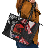 Tonga and New Zealand ANZAC Day Leather Tote Bag Gallipoli Lest We Forget Ngatu Art Tribal and Maori Tattoo with Fern LT03 - Polynesian Pride