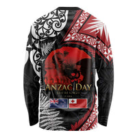 Tonga and New Zealand ANZAC Day Long Sleeve Shirt Gallipoli Lest We Forget Ngatu Art Tribal and Maori Tattoo with Fern LT03 - Polynesian Pride