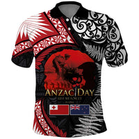 Tonga and New Zealand ANZAC Day Polo Shirt Gallipoli Lest We Forget Ngatu Art Tribal and Maori Tattoo with Fern LT03 Black - Polynesian Pride