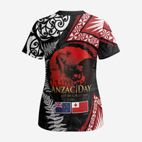 Tonga and New Zealand ANZAC Day Scrub Top Gallipoli Lest We Forget Ngatu Art Tribal and Maori Tattoo with Fern LT03 - Polynesian Pride