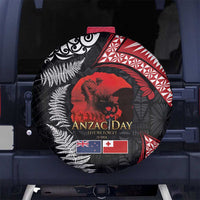 Tonga and New Zealand ANZAC Day Spare Tire Cover Gallipoli Lest We Forget Ngatu Art Tribal and Maori Tattoo with Fern LT03 No hole Black - Polynesian Pride