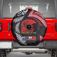 Tonga and New Zealand ANZAC Day Spare Tire Cover Gallipoli Lest We Forget Ngatu Art Tribal and Maori Tattoo with Fern LT03 - Polynesian Pride