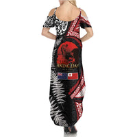 Tonga and New Zealand ANZAC Day Summer Maxi Dress Gallipoli Lest We Forget Ngatu Art Tribal and Maori Tattoo with Fern LT03 - Polynesian Pride
