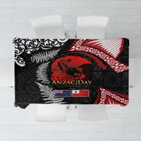 Tonga and New Zealand ANZAC Day Tablecloth Gallipoli Lest We Forget Ngatu Art Tribal and Maori Tattoo with Fern LT03 Black - Polynesian Pride