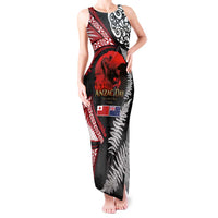 Tonga and New Zealand ANZAC Day Tank Maxi Dress Gallipoli Lest We Forget Ngatu Art Tribal and Maori Tattoo with Fern LT03 Women Black - Polynesian Pride