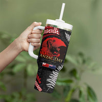 Tonga and New Zealand ANZAC Day Tumbler With Handle Gallipoli Lest We Forget-Ngatu Art Tribal and Maori Tattoo with Fern LT03 - Polynesian Pride