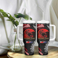 Tonga and New Zealand ANZAC Day Tumbler With Handle Gallipoli Lest We Forget-Ngatu Art Tribal and Maori Tattoo with Fern LT03 - Polynesian Pride