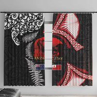 Tonga and New Zealand ANZAC Day Window Curtain Gallipoli Lest We Forget Ngatu Art Tribal and Maori Tattoo with Fern LT03 With Hooks Black - Polynesian Pride