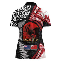 Tonga and New Zealand ANZAC Day Women Polo Shirt Gallipoli Lest We Forget Ngatu Art Tribal and Maori Tattoo with Fern LT03