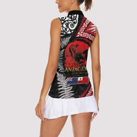 Tonga and New Zealand ANZAC Day Women Sleeveless Polo Shirt Gallipoli Lest We Forget Ngatu Art Tribal and Maori Tattoo with Fern LT03 - Polynesian Pride