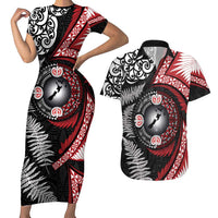 Tonga and New Zealand Together Couples Matching Short Sleeve Bodycon Dress and Hawaiian Shirt Ngatu Art Tribal Maori Tattoo and Silver Fern LT03 Black - Polynesian Pride