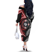 Tonga and New Zealand Together Family Matching Off The Shoulder Long Sleeve Dress and Hawaiian Shirt Ngatu Art Tribal Maori Tattoo and Silver Fern LT03 - Polynesian Pride