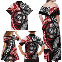 Tonga and New Zealand Together Family Matching Off Shoulder Maxi Dress and Hawaiian Shirt Ngatu Art Tribal Maori Tattoo and Silver Fern LT03 - Polynesian Pride