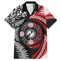 Tonga and New Zealand Together Family Matching Off Shoulder Maxi Dress and Hawaiian Shirt Ngatu Art Tribal Maori Tattoo and Silver Fern LT03 Dad's Shirt - Short Sleeve Black - Polynesian Pride