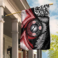 Tonga and New Zealand Together Garden Flag Ngatu Art Tribal Maori Tattoo and Silver Fern LT03 House Flag Black - Polynesian Pride
