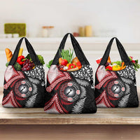 Tonga and New Zealand Together Grocery Bag Ngatu Art Tribal Maori Tattoo and Silver Fern LT03 3-pack One Size Black - Polynesian Pride