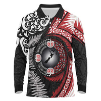 Tonga and New Zealand Together Long Sleeve Polo Shirt Ngatu Art Tribal Maori Tattoo and Silver Fern LT03 Black - Polynesian Pride