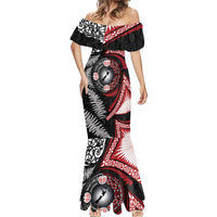 Tonga and New Zealand Together Mermaid Dress Ngatu Art Tribal Maori Tattoo and Silver Fern LT03 - Polynesian Pride